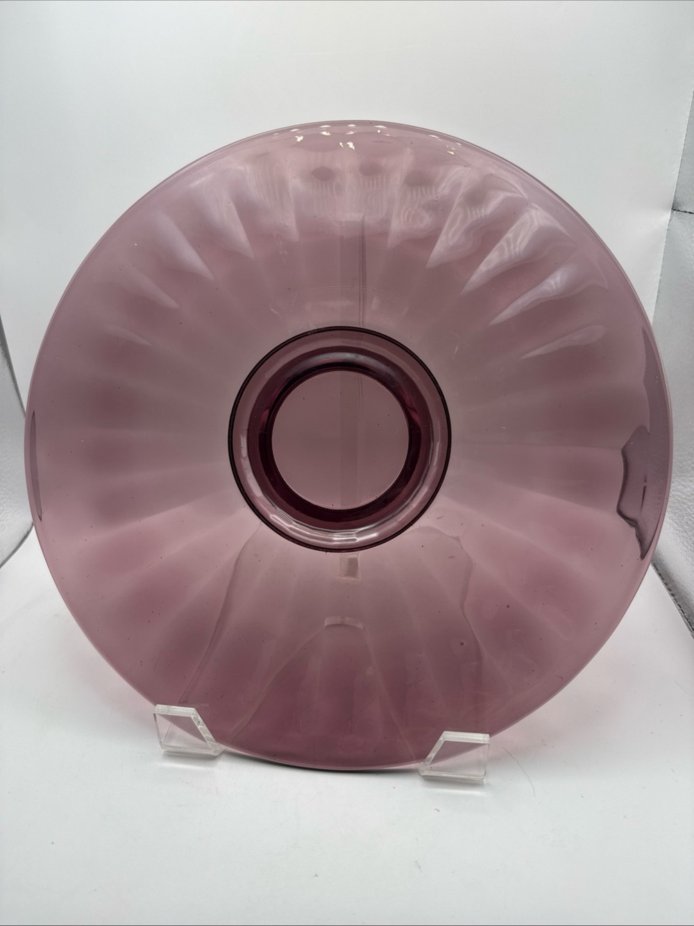 Vintage Amethyst Purple Glass 11" Platter Large Flat Optic Ribs Charger Plate